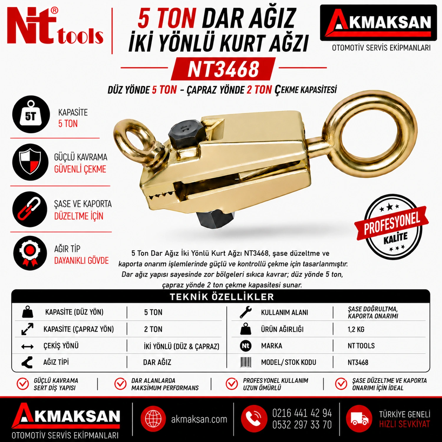 5 Ton Dar Ağız İki Yönlü Kurt Ağzı – Düz ve Çapraz Çektirme NT3468 1 5 Ton Dar Ağız Kurt Ağzı NT3468 – şase düzeltme ve kaporta onarım aparatı